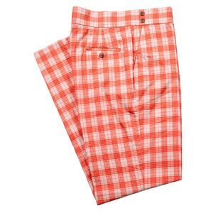 Mens 34 Gurkha Pants Orange White Plaid Cotton High Waist Flat Front Trousers